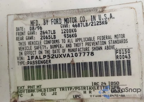 1997 Ford Taurus Gl from USA, damaged, VIN 1FALP52UXVA107778